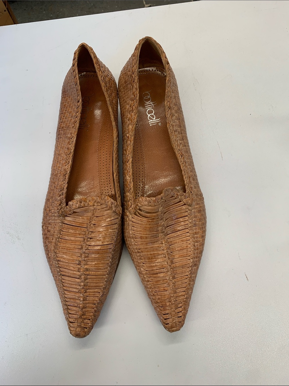 Roberto Botticelli Woven Pointed-Toe Flats in Tan